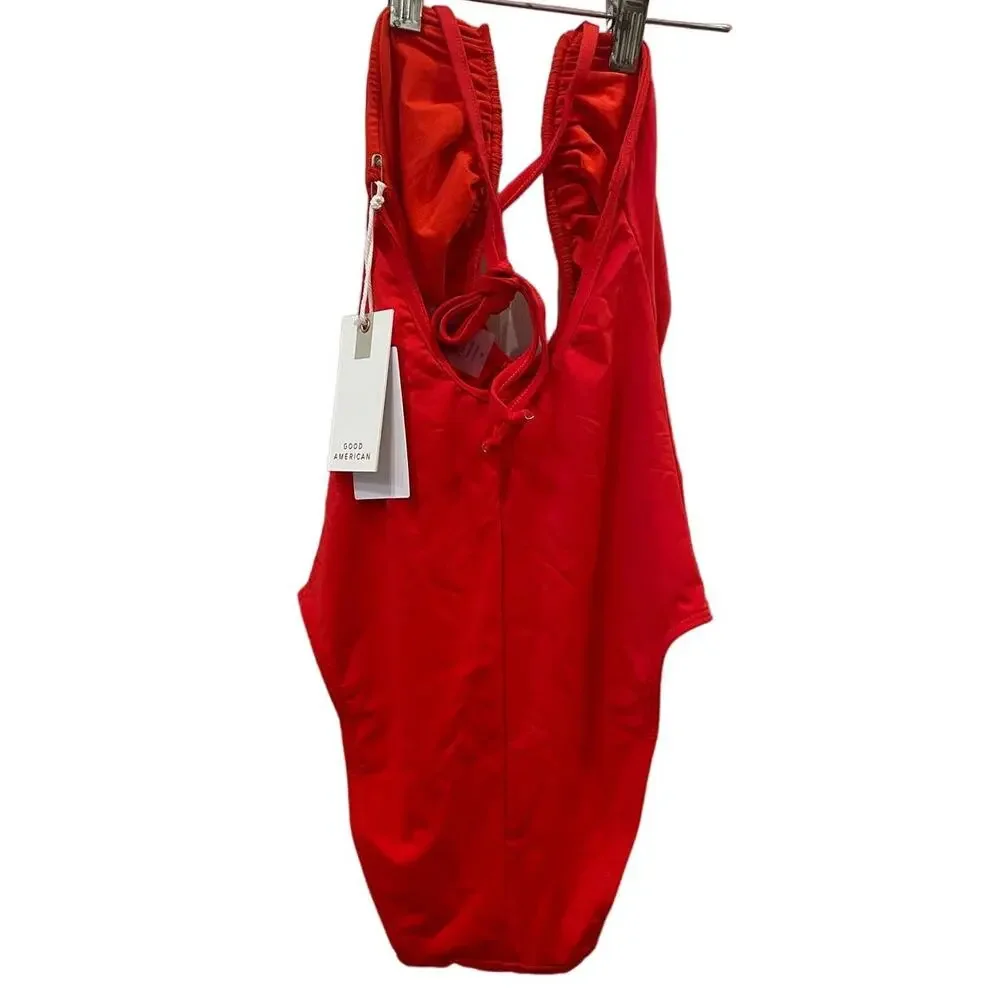 Good American XS Leilani One Piece Bathing Suit Plunge Open Back Strap Red NWT - Picture 4 of 7
